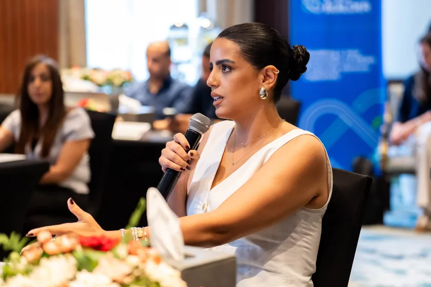 A panel speaker answering questions