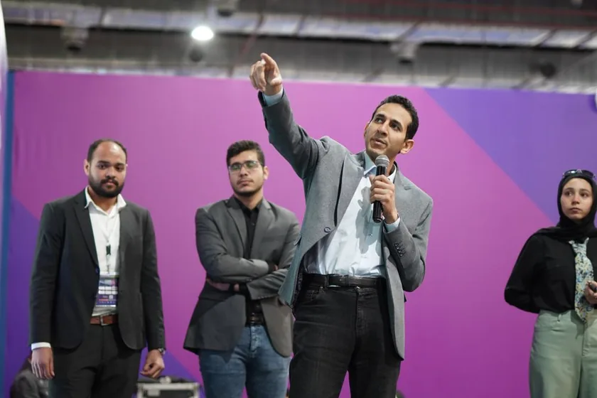 A team pitching to the judges