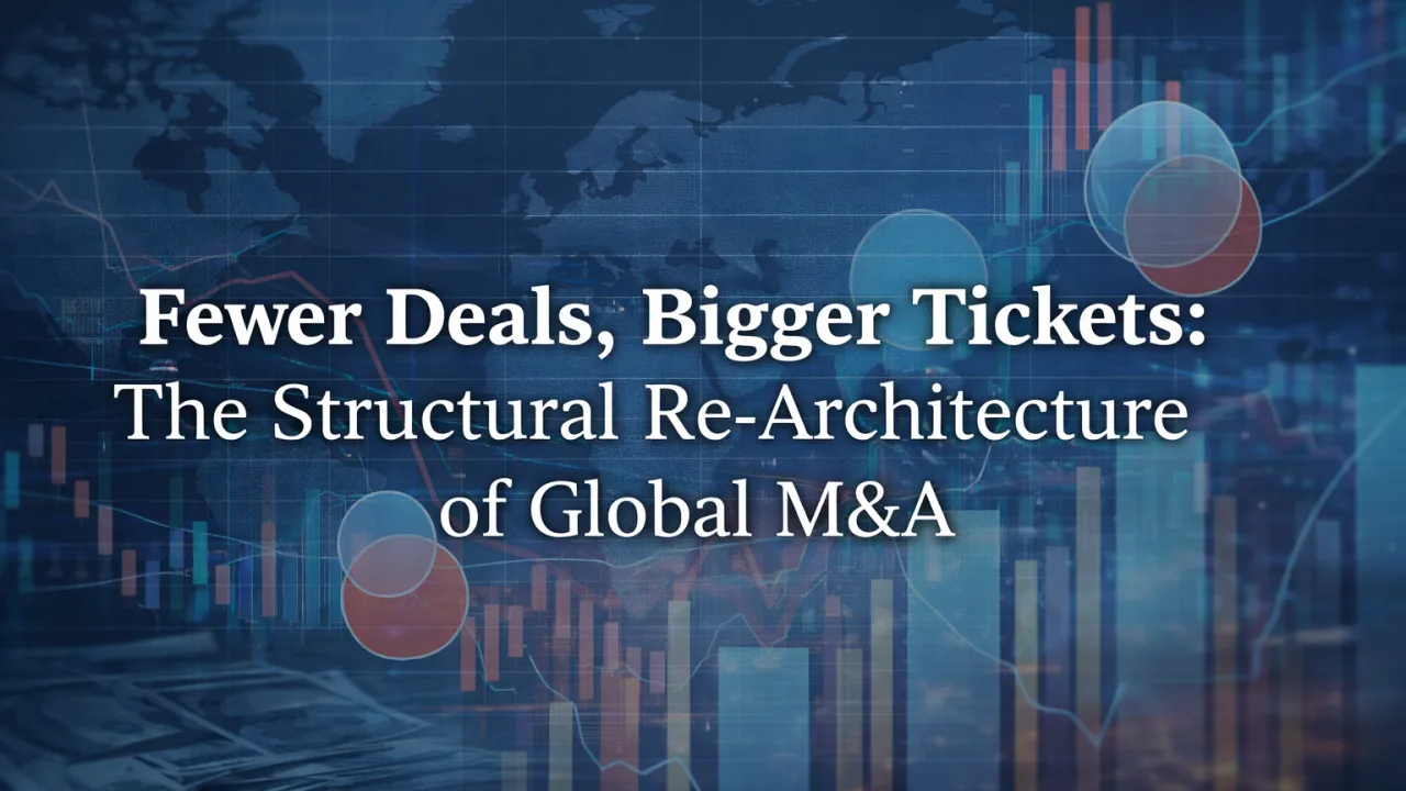 Article cover: the title over a world map and market charts