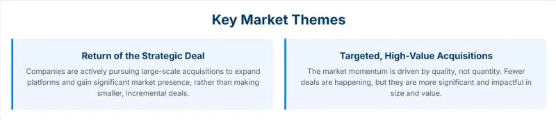 Graphic titled Key Market Themes: return of the strategic deal; targeted, high-value acquisitions