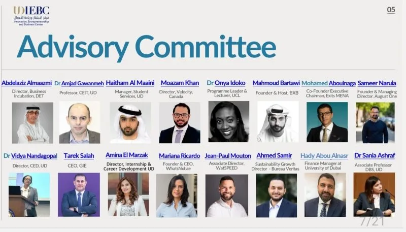 شريحة تعرض أعضاء اللجنة الاستشارية لمركز UDIEBC